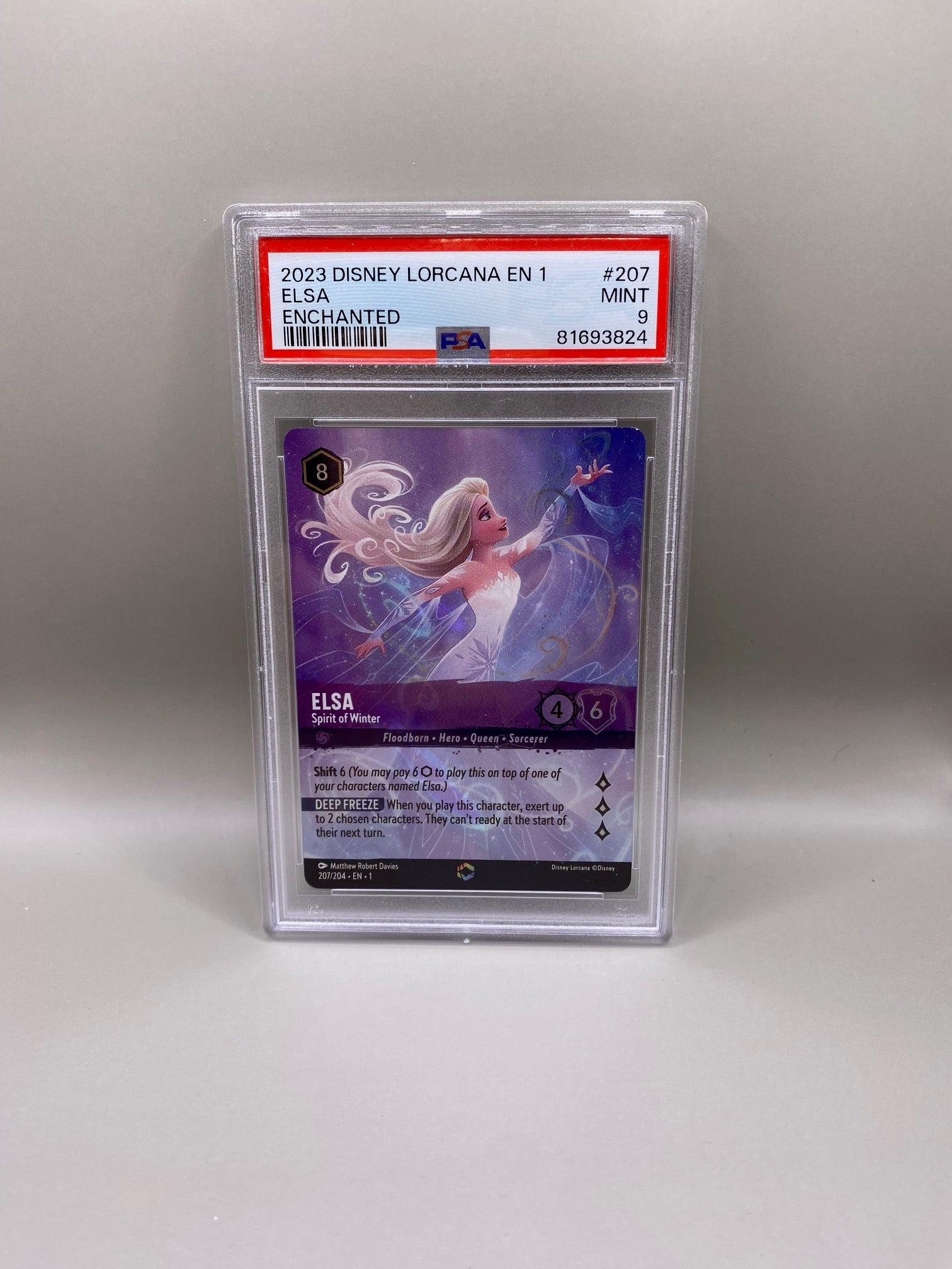 SOLD* Lorcana 2023 Elsa 'Spirit of Winter' Enchanted Rare Foil, PSA G Patagium Games SOLD* Lorcana 2023 Elsa 'Spirit of Winter' Enchanted Rare Foil, PSA G Patagium Games