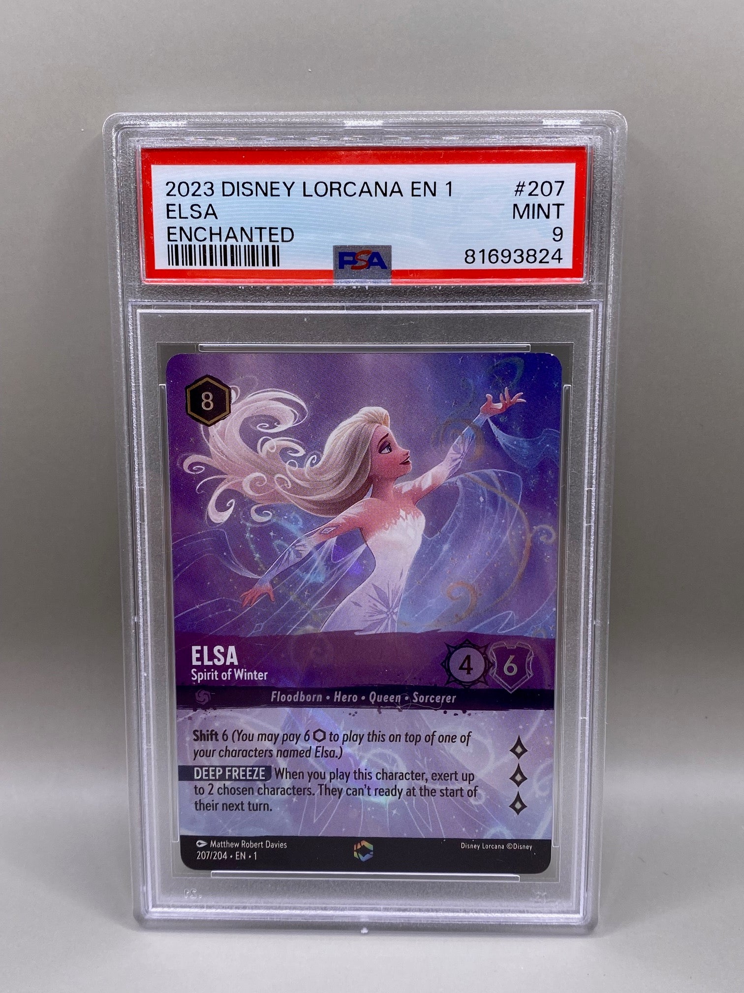 SOLD* Lorcana 2023 Elsa 'Spirit of Winter' Enchanted Rare Foil, PSA G Patagium Games SOLD* Lorcana 2023 Elsa 'Spirit of Winter' Enchanted Rare Foil, PSA G Patagium Games