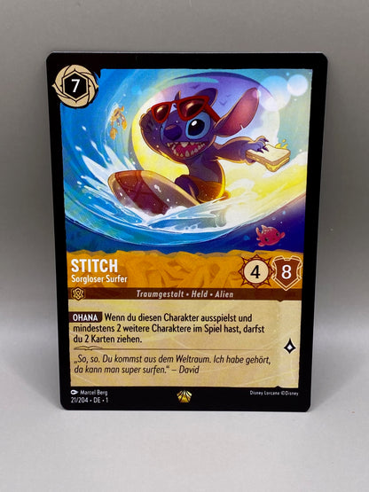 Lorcana 2023 Stitch 'Carefree Surfer/Sorgloser Surfer' German Language Patagium Games Lorcana 2023 Stitch 'Carefree Surfer/Sorgloser Surfer' German Language Patagium Games